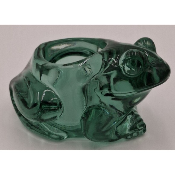 INDIANA ART GLASS GREEN SITTING FROG VOTIVE CANDLE HOLDER PAPERWEIGHT Vintage #2 - Picture 7 of 11
